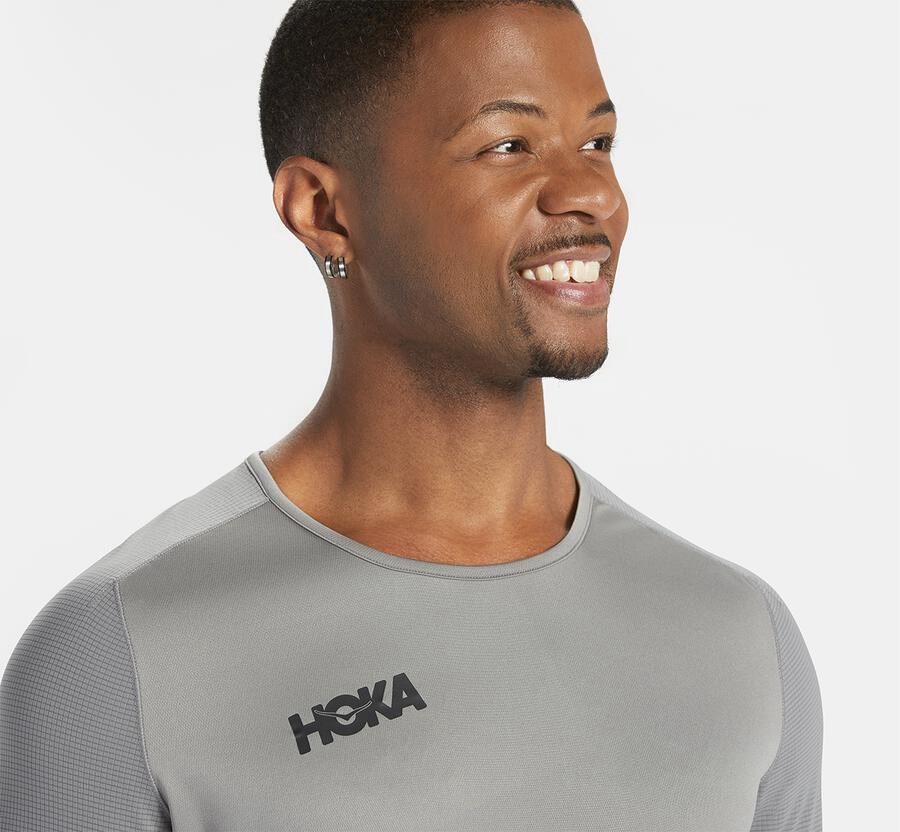 Hoka One One Top Herre - Performance Lang Sleeve - Grå - 062975CRK